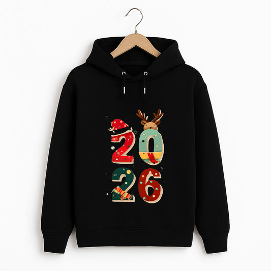 2026 Yılbaşı Rakam Tasarımlı Geyik Detaylı Sweatshirt