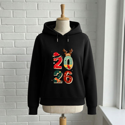 2026 Yılbaşı Rakam Tasarımlı Geyik Detaylı Sweatshirt
