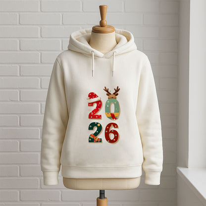 2026 Yılbaşı Rakam Tasarımlı Geyik Detaylı Sweatshirt
