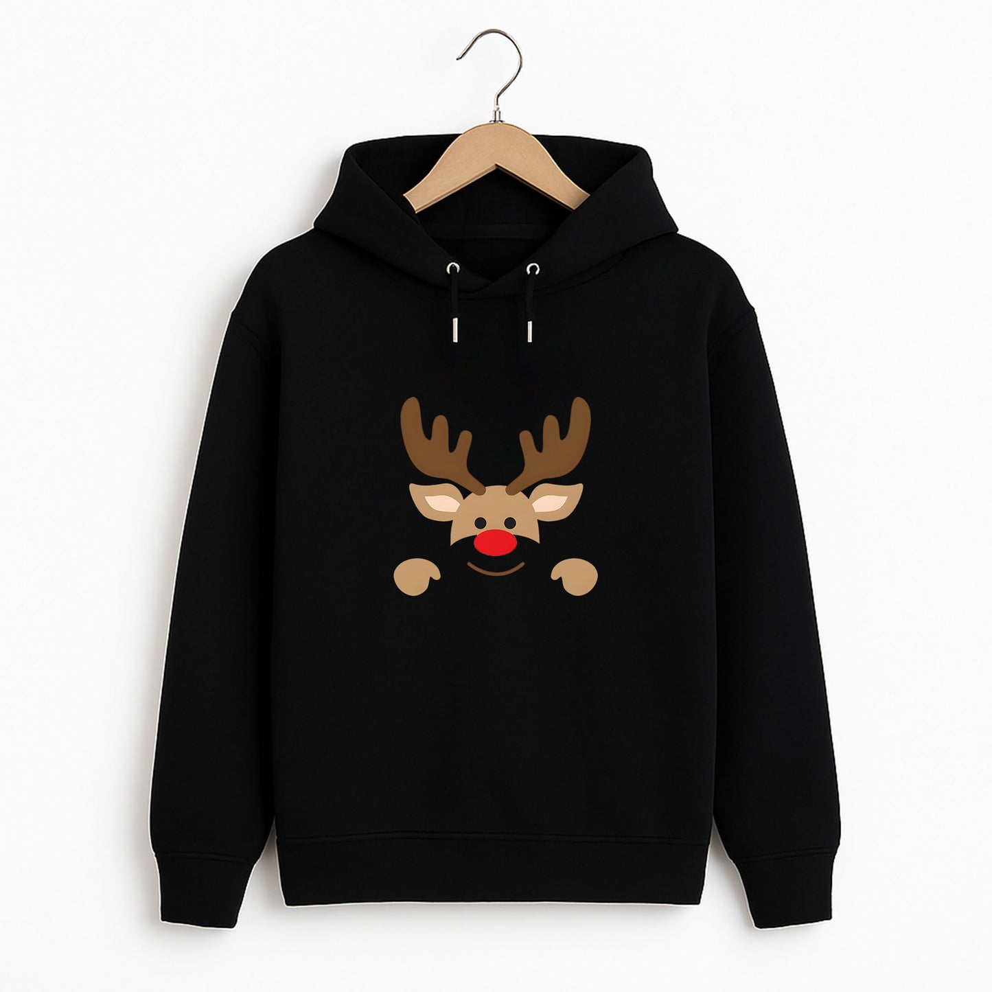 Sevimli Kırmızı Burunlu Geyik Yılbaşı Temalı Yetişkin Sweatshirt