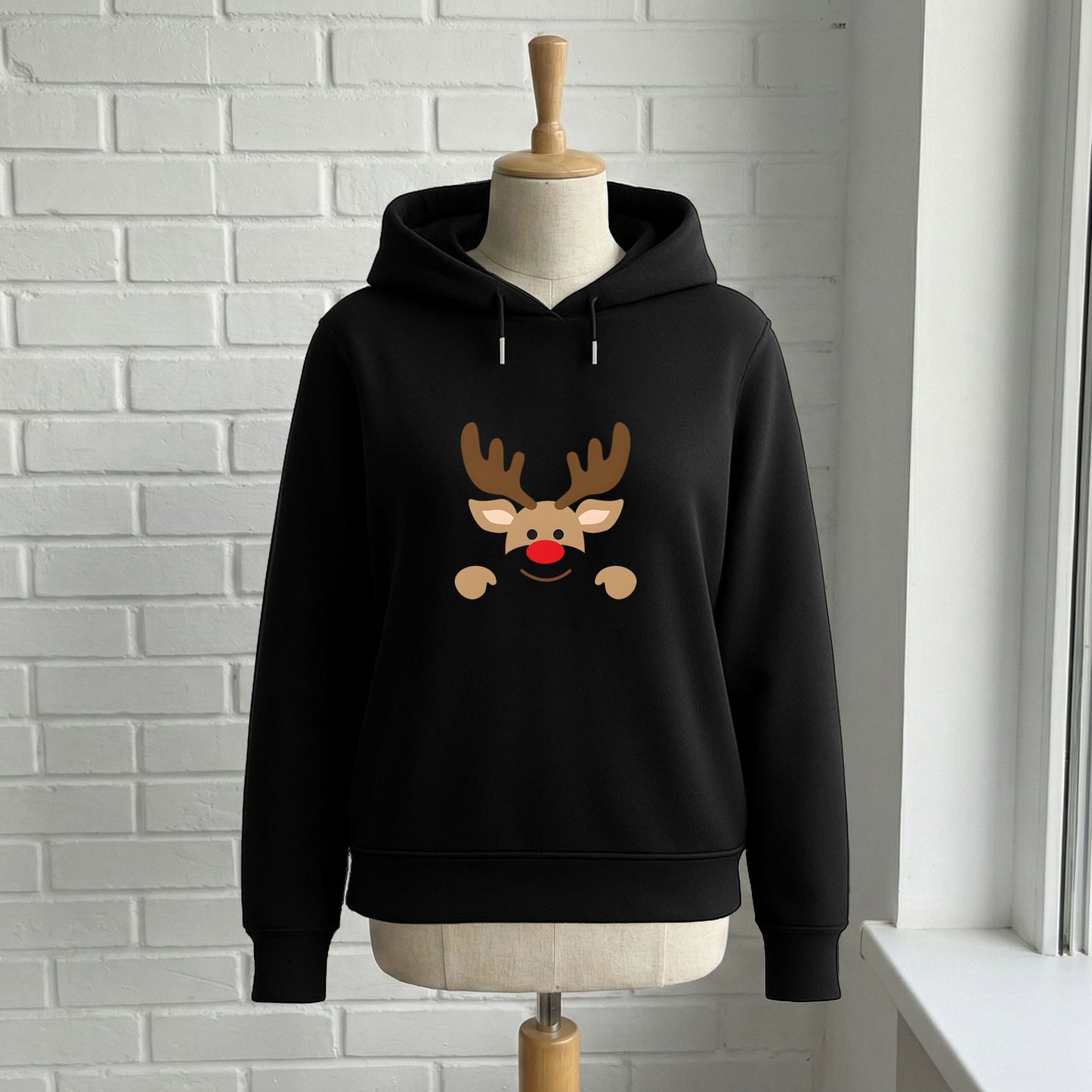 Sevimli Kırmızı Burunlu Geyik Yılbaşı Temalı Yetişkin Sweatshirt