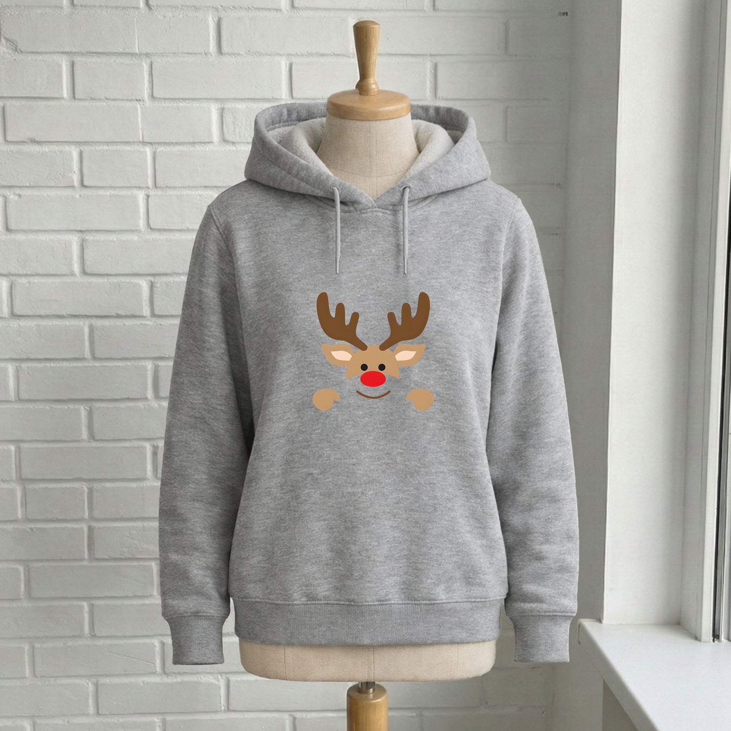 Sevimli Kırmızı Burunlu Geyik Yılbaşı Temalı Yetişkin Sweatshirt