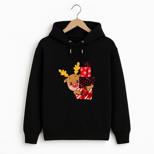 Hediyelerle Sarılan Sevimli Geyik Yılbaşı Temalı Yetişkin Sweatshirt