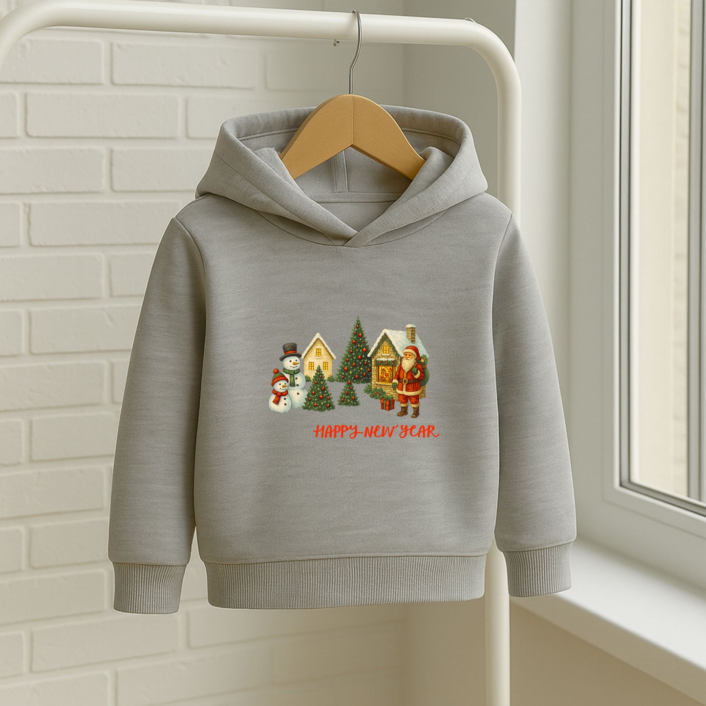 Happy New Year Köy Temalı Çocuk Sweatshirt – Kışlık Yılbaşı