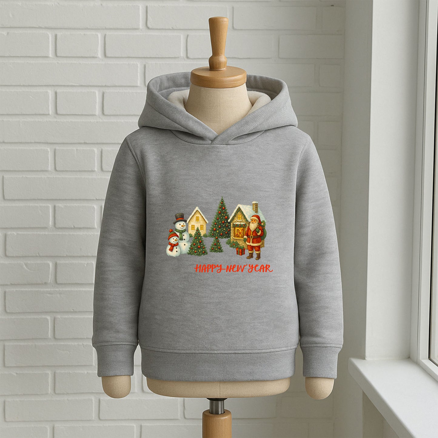 Happy New Year Köy Temalı Çocuk Sweatshirt – Kışlık Yılbaşı