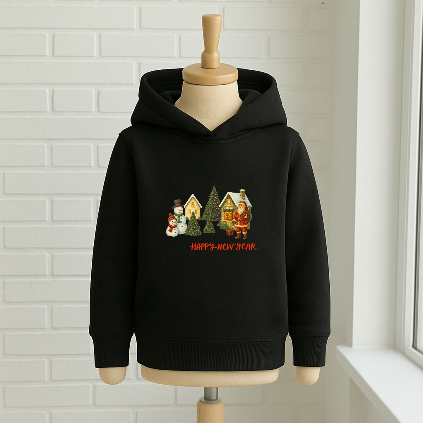 Happy New Year Köy Temalı Çocuk Sweatshirt – Kışlık Yılbaşı