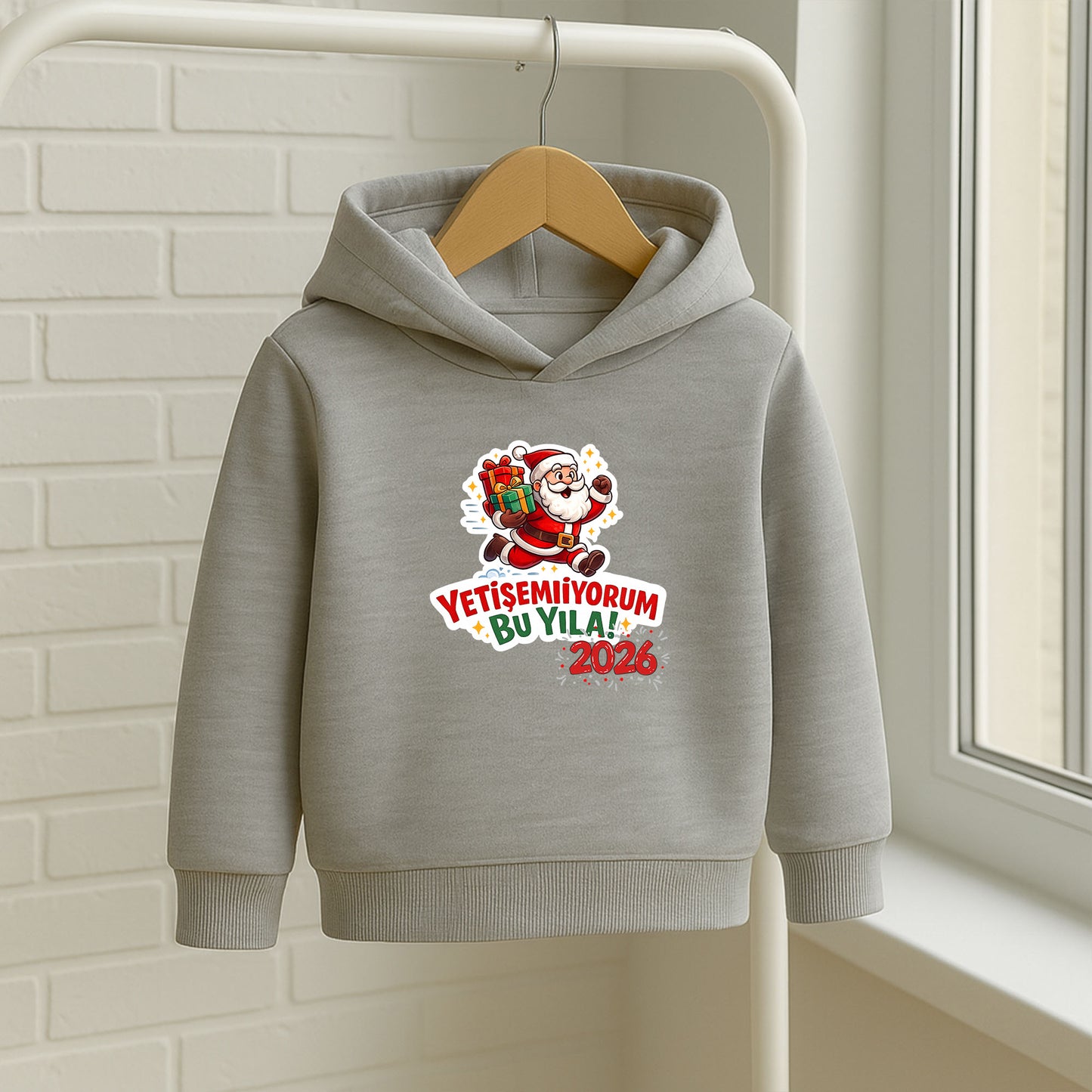 Yetişemiyorum Bu Yıla 2026 Noel Baba Desenli Çocuk Sweatshirt