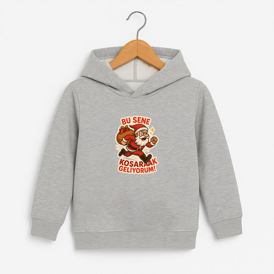 Bu Sene Koşarak Geliyorum Noel Baba Desenli Çocuk Sweatshirt