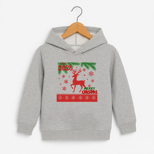 Kırmızı Geyik Merry Christmas 2026 Çocuk Sweatshirt – Yılbaşı Temalı