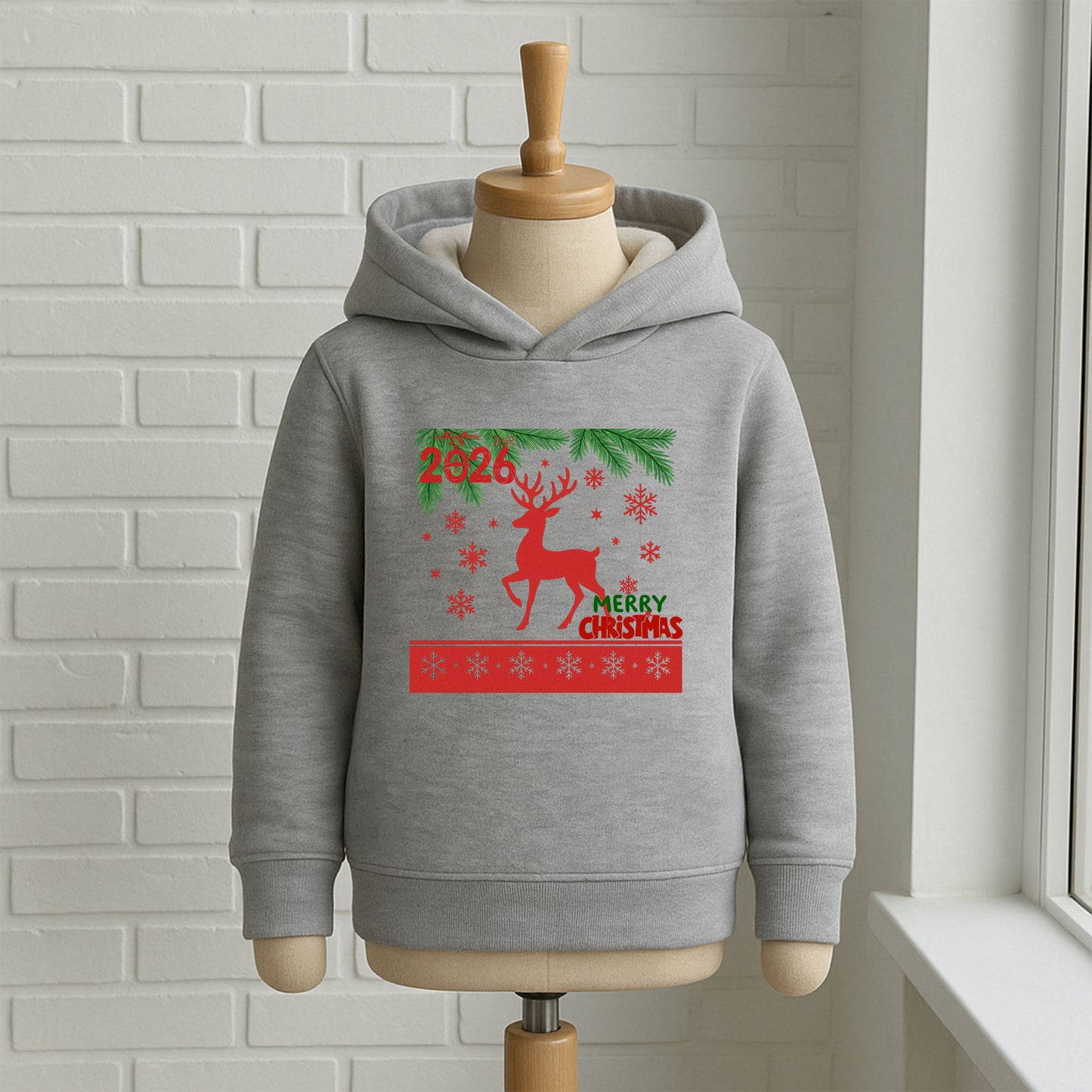 Kırmızı Geyik Merry Christmas 2026 Çocuk Sweatshirt – Yılbaşı Temalı