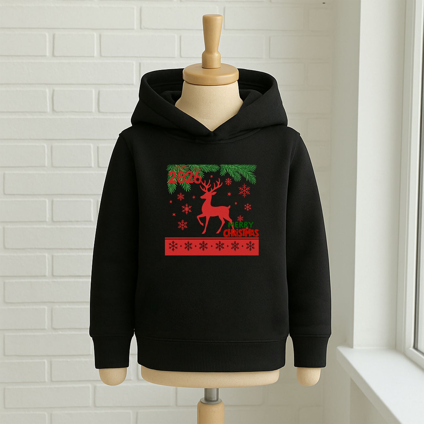 Kırmızı Geyik Merry Christmas 2026 Çocuk Sweatshirt – Yılbaşı Temalı