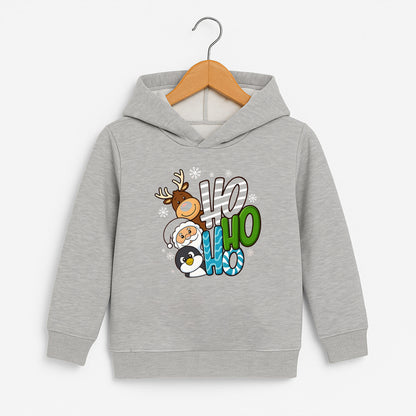 HO HO HO Merry Christmas Çocuk Sweatshirt – Noel Baba, Geyik & Penguen