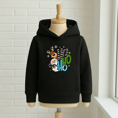 HO HO HO Merry Christmas Çocuk Sweatshirt – Noel Baba, Geyik & Penguen