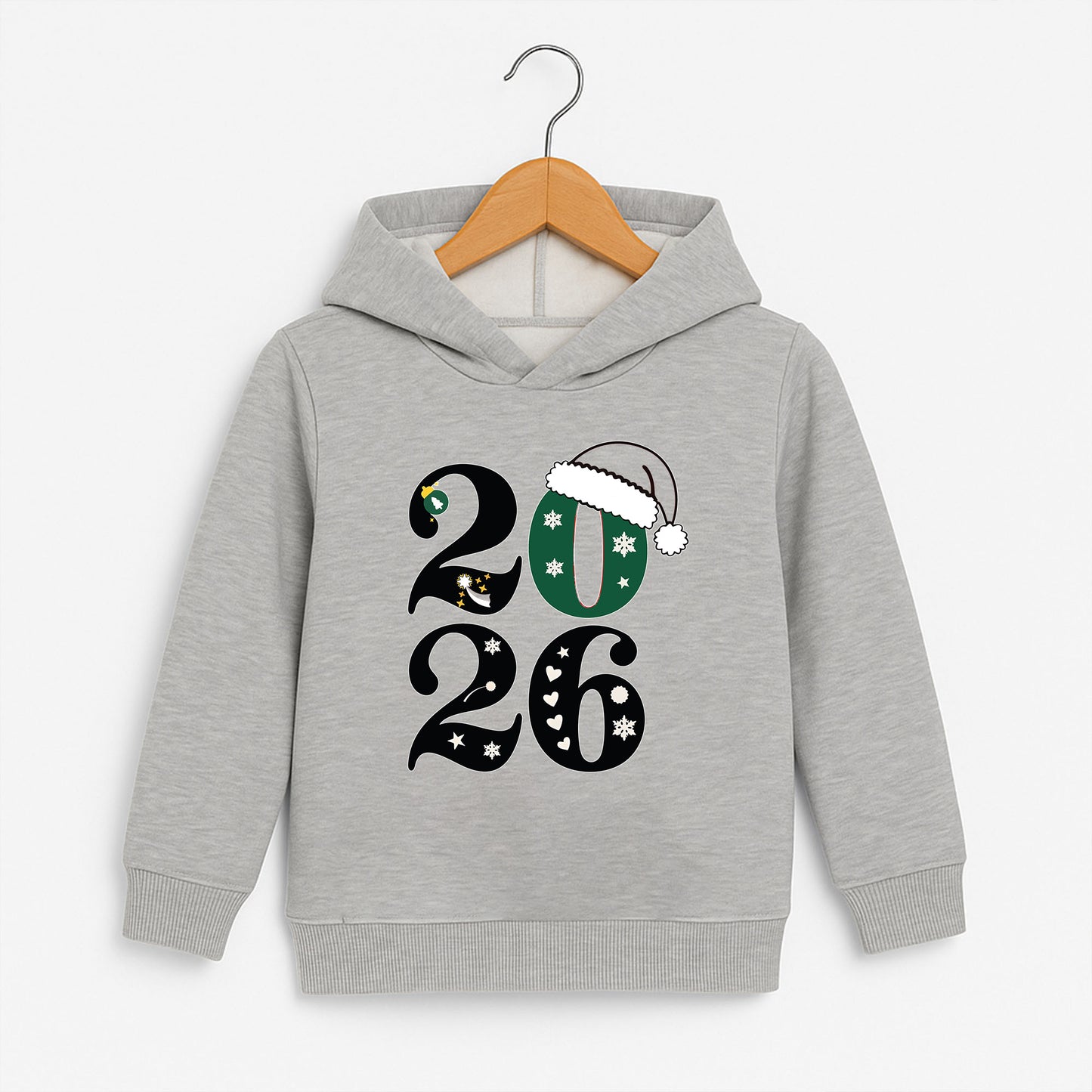 2026 Yılbaşı Temalı Çocuk Sweatshirt – Noel Şapkası & Kar Tanesi Desenli