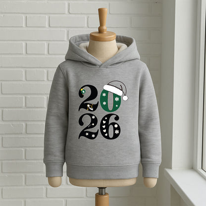 2026 Yılbaşı Temalı Çocuk Sweatshirt – Noel Şapkası & Kar Tanesi Desenli