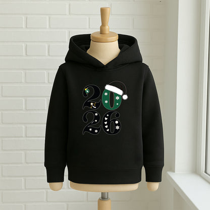 2026 Yılbaşı Temalı Çocuk Sweatshirt – Noel Şapkası & Kar Tanesi Desenli