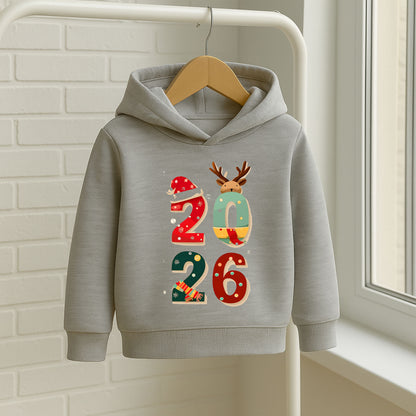 2026 Yılbaşı Temalı Çocuk Sweatshirt – Ren Geyiği & Noel Şapkalı Rakam Tasarımı