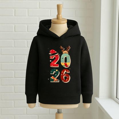 2026 Yılbaşı Temalı Çocuk Sweatshirt – Ren Geyiği & Noel Şapkalı Rakam Tasarımı