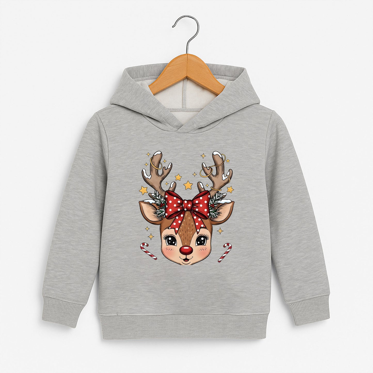 Yılbaşı Temalı Geyik Kız Çocuk & Bebek Sweatshirt – Fiyonklu Sevimli Noel Geyiği