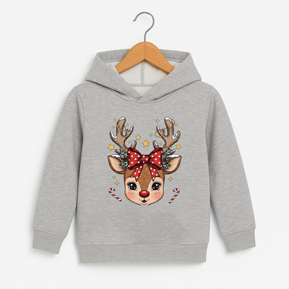 Yılbaşı Temalı Geyik Kız Çocuk & Bebek Sweatshirt – Fiyonklu Sevimli Noel Geyiği