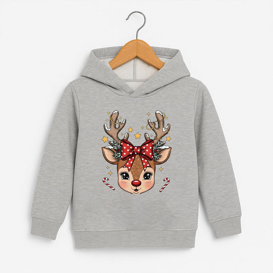 Yılbaşı Temalı Geyik Kız Çocuk & Bebek Sweatshirt – Fiyonklu Sevimli Noel Geyiği