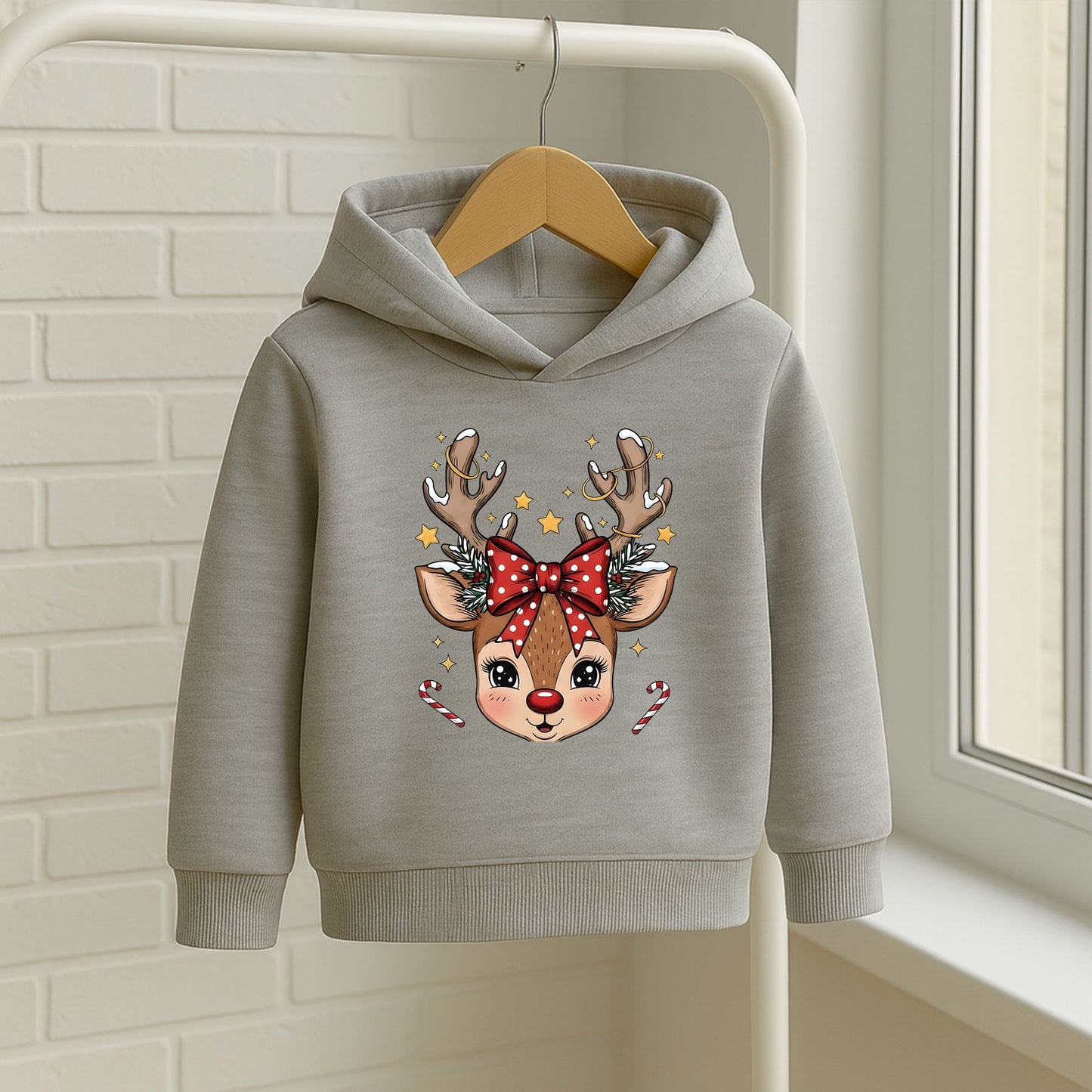 Yılbaşı Temalı Geyik Kız Çocuk & Bebek Sweatshirt – Fiyonklu Sevimli Noel Geyiği