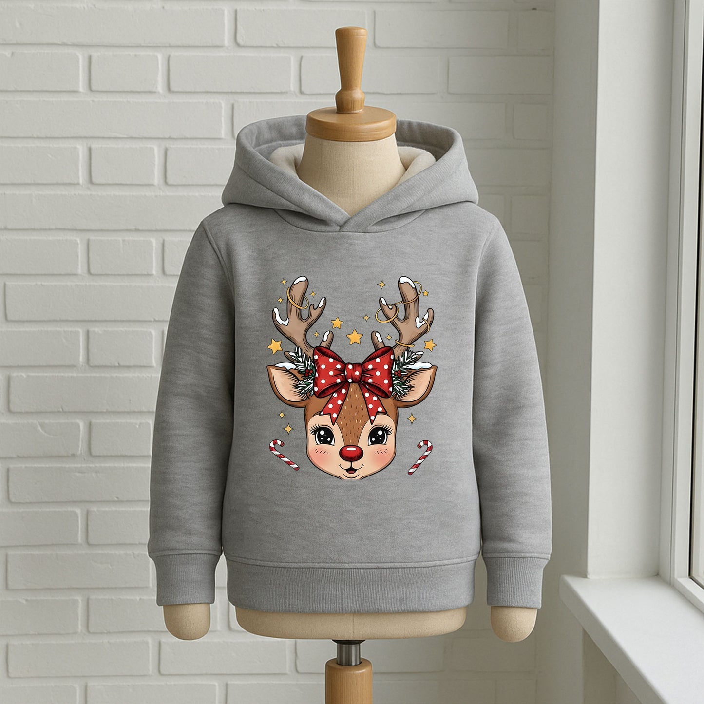 Yılbaşı Temalı Geyik Kız Çocuk & Bebek Sweatshirt – Fiyonklu Sevimli Noel Geyiği