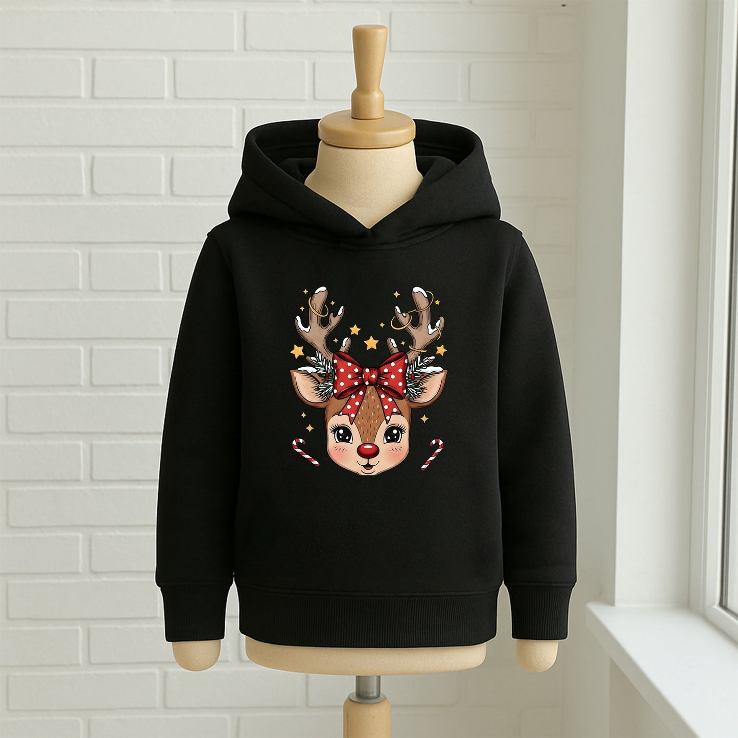 Yılbaşı Temalı Geyik Kız Çocuk & Bebek Sweatshirt – Fiyonklu Sevimli Noel Geyiği