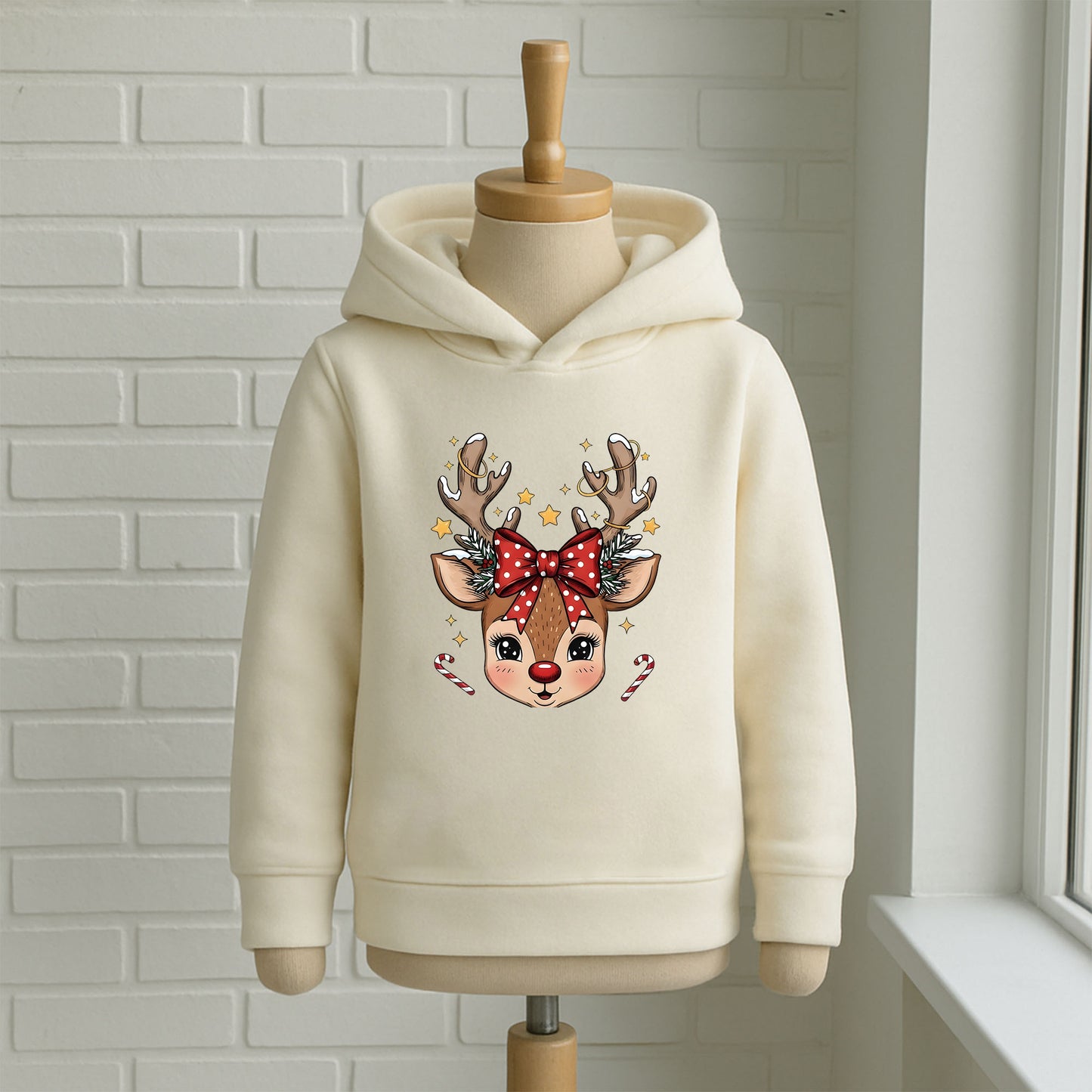 Yılbaşı Temalı Geyik Kız Çocuk & Bebek Sweatshirt – Fiyonklu Sevimli Noel Geyiği