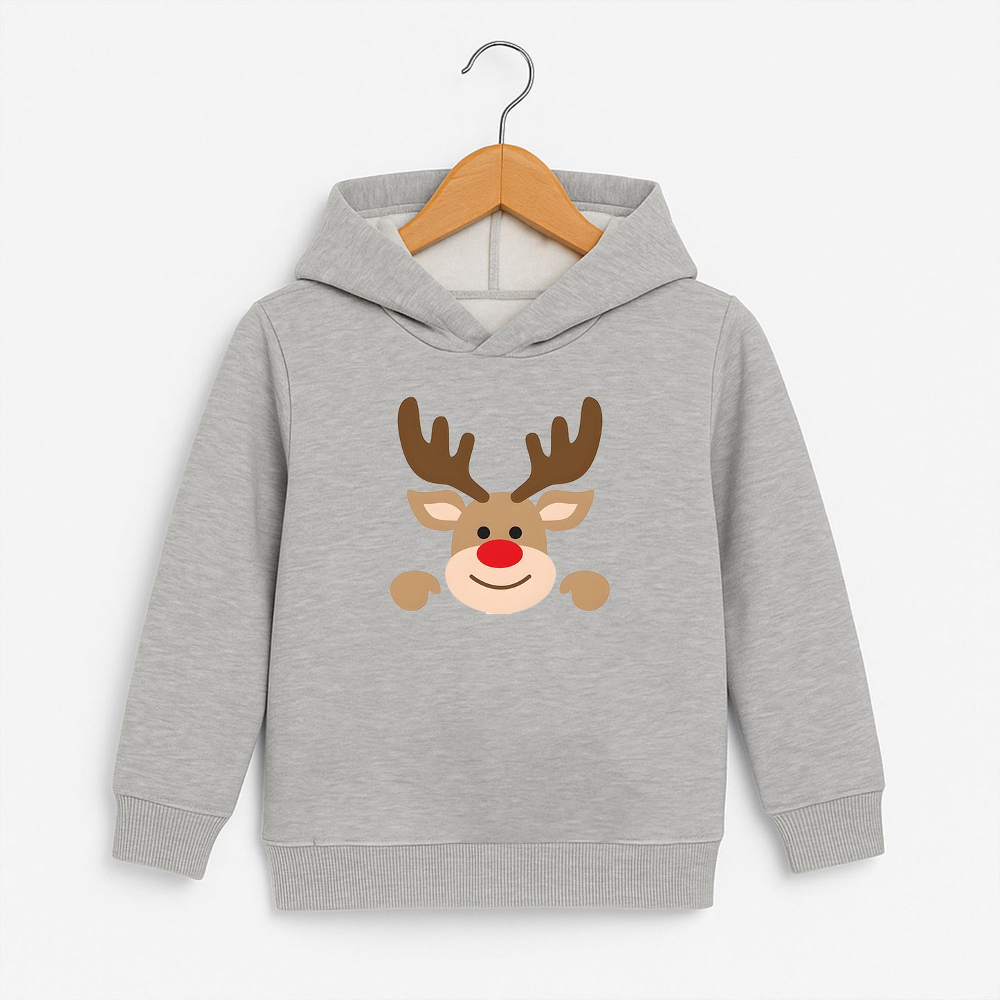 Minimal Yılbaşı Geyik Desenli Bebek & Çocuk Sweatshirt – Kırmızı Burunlu Sevimli Geyik