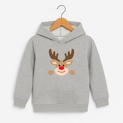 Minimal Yılbaşı Geyik Desenli Bebek & Çocuk Sweatshirt – Kırmızı Burunlu Sevimli Geyik
