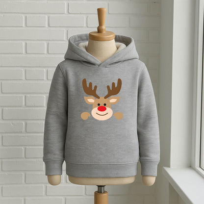 Minimal Yılbaşı Geyik Desenli Bebek & Çocuk Sweatshirt – Kırmızı Burunlu Sevimli Geyik