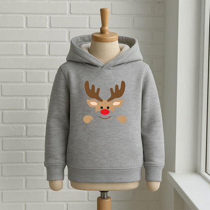 Minimal Kırmızı Burunlu Geyik İkon Bebek & Çocuk Sweatshirt – Sade Yılbaşı Tasarımı