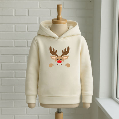 Minimal Kırmızı Burunlu Geyik İkon Bebek & Çocuk Sweatshirt – Sade Yılbaşı Tasarımı