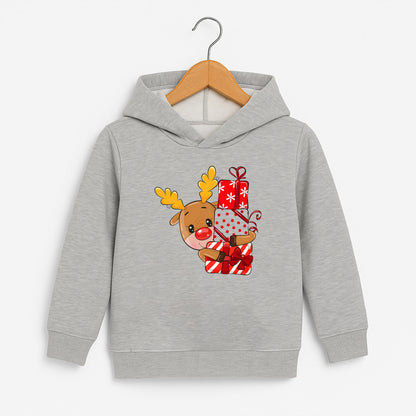 Hediyelerle Sarılan Geyik Baskılı Bebek & Çocuk Sweatshirt – Yılbaşı Temalı