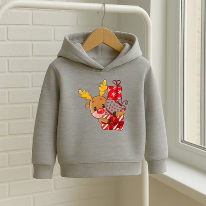 Hediyelerle Sarılan Geyik Baskılı Bebek & Çocuk Sweatshirt – Yılbaşı Temalı
