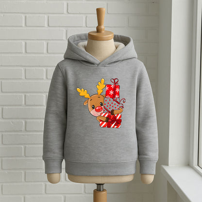 Hediyelerle Sarılan Geyik Baskılı Bebek & Çocuk Sweatshirt – Yılbaşı Temalı
