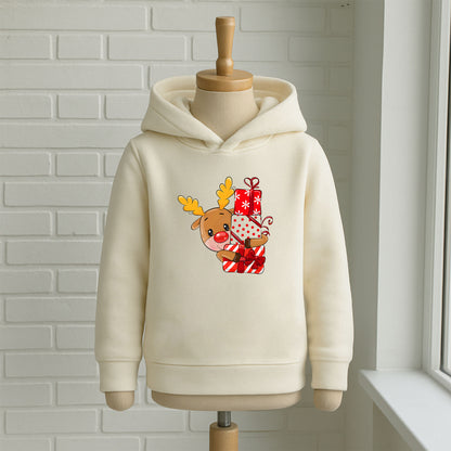 Hediyelerle Sarılan Geyik Baskılı Bebek & Çocuk Sweatshirt – Yılbaşı Temalı