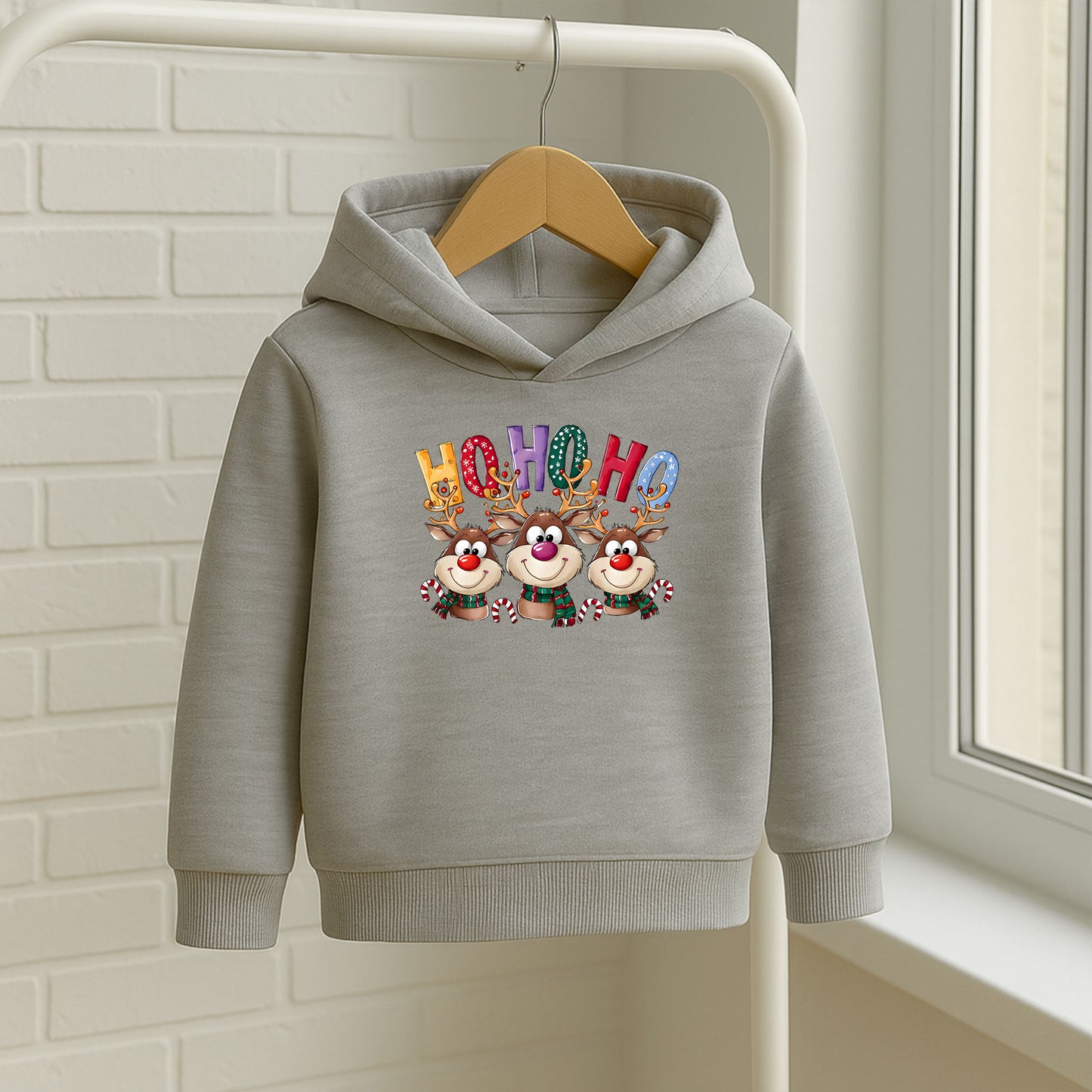 Ho Ho Ho Geyik Baskılı Yılbaşı Sweatshirt