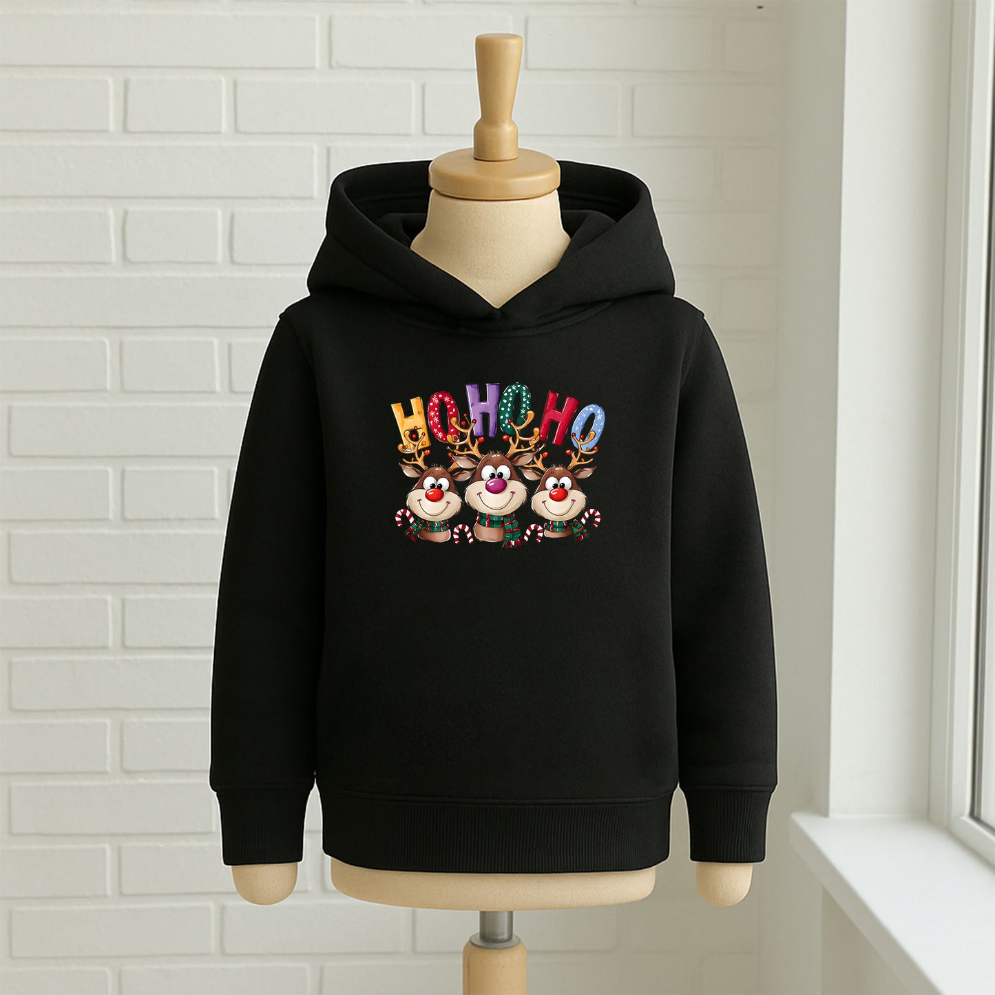 Ho Ho Ho Geyik Baskılı Yılbaşı Sweatshirt