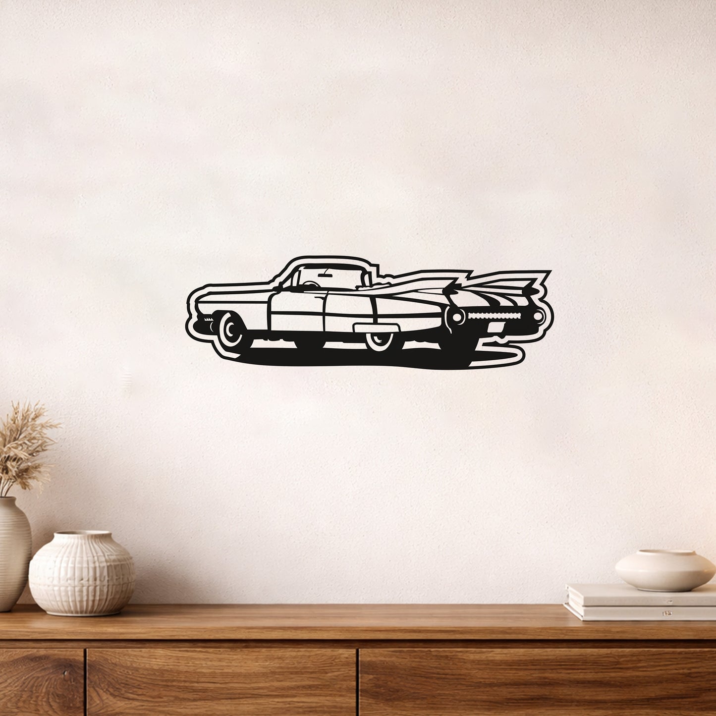 Klasik Cadillac Metal Duvar Tablosu Vintage Araba Silüeti