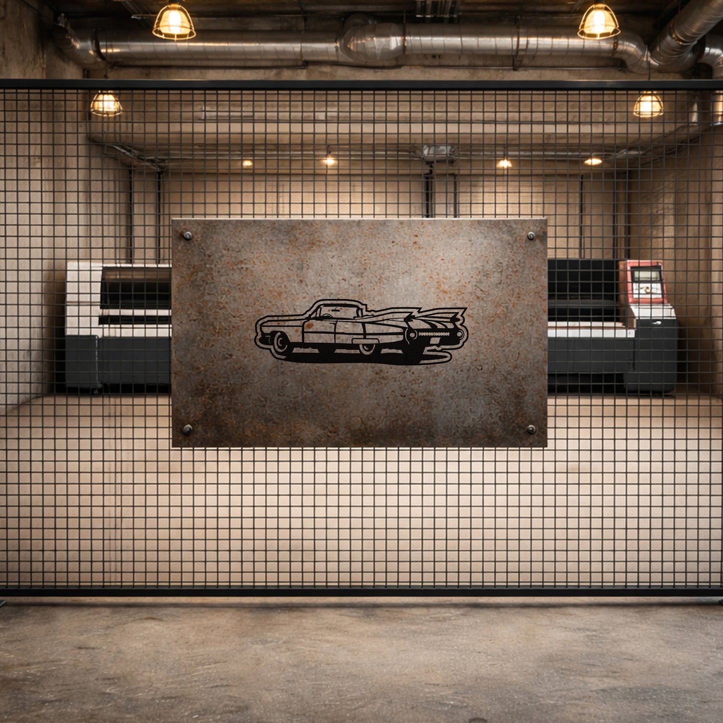 Klasik Cadillac Metal Duvar Tablosu Vintage Araba Silüeti