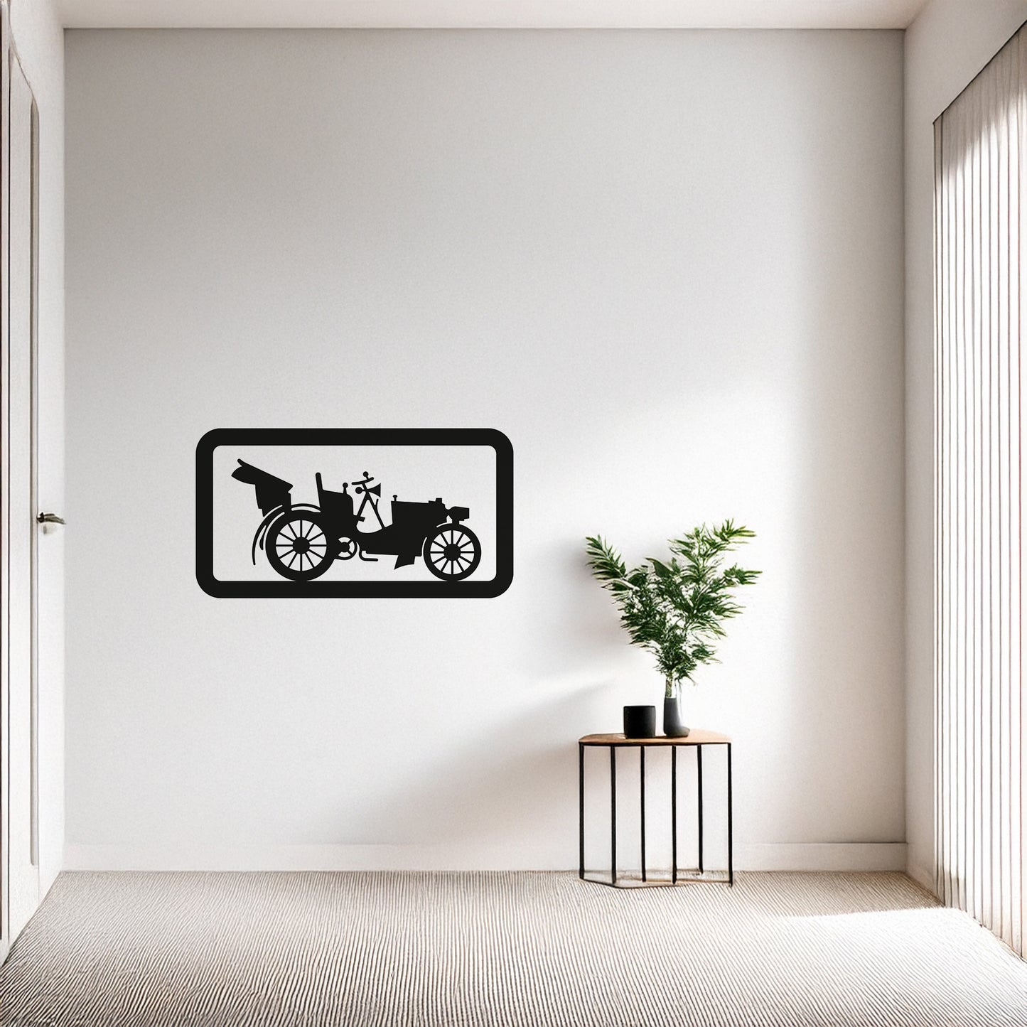 Retro Fayton Araba Metal Duvar Tablosu Çerçeveli Tasarım