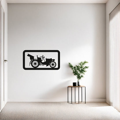 Retro Fayton Araba Metal Duvar Tablosu Çerçeveli Tasarım