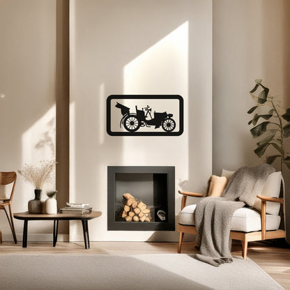 Retro Fayton Araba Metal Duvar Tablosu Çerçeveli Tasarım