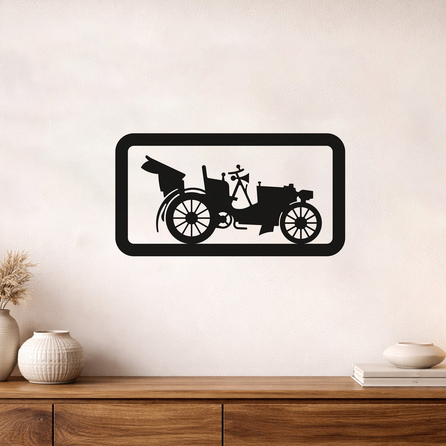 Retro Fayton Araba Metal Duvar Tablosu Çerçeveli Tasarım