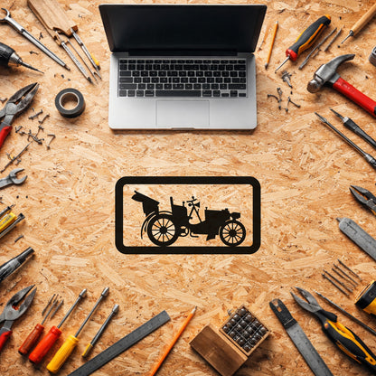 Retro Fayton Araba Metal Duvar Tablosu Çerçeveli Tasarım