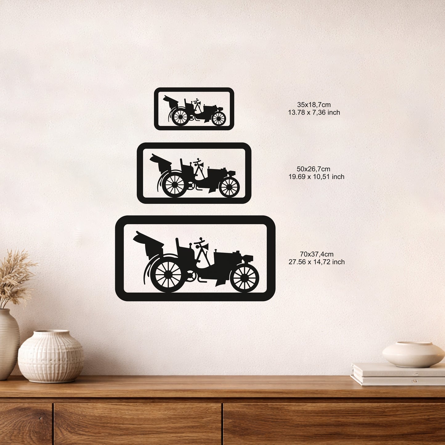 Retro Fayton Araba Metal Duvar Tablosu Çerçeveli Tasarım