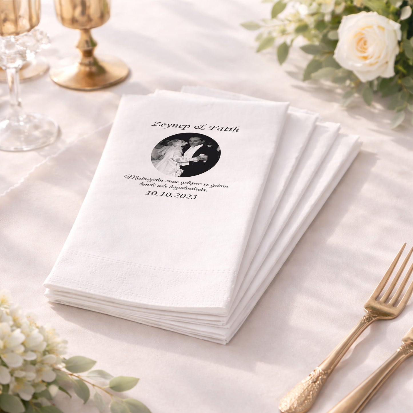 Düğün Nişan Kına İçin Fotoğraflı Baskılı Peçete – Kişiye Özel Özel Gün Peçetesi
