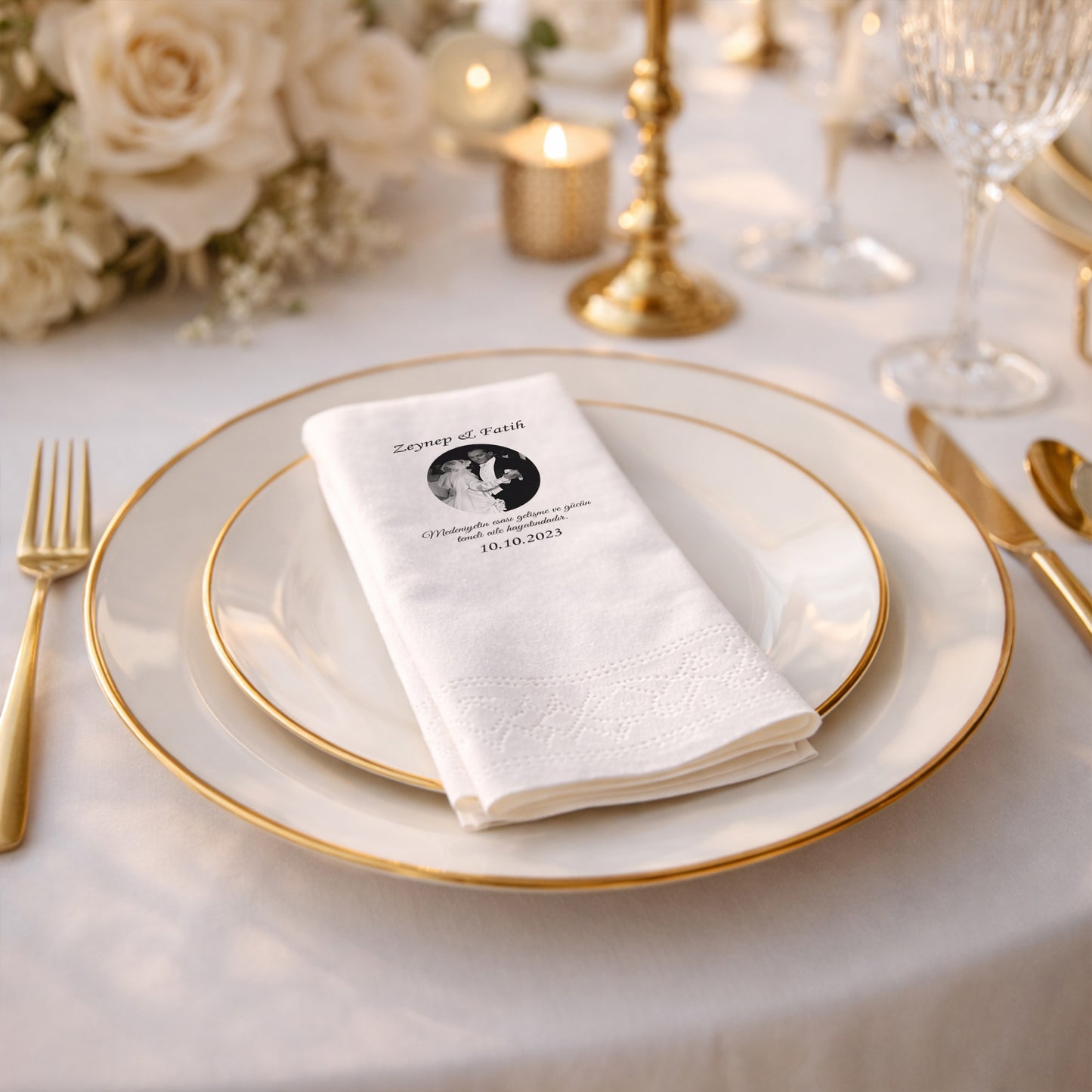 Düğün Nişan Kına İçin Fotoğraflı Baskılı Peçete – Kişiye Özel Özel Gün Peçetesi